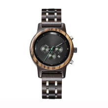 Unique design factory oem 40mm custom minimalist wooden steel chronograph wood waterproof men wrist watches